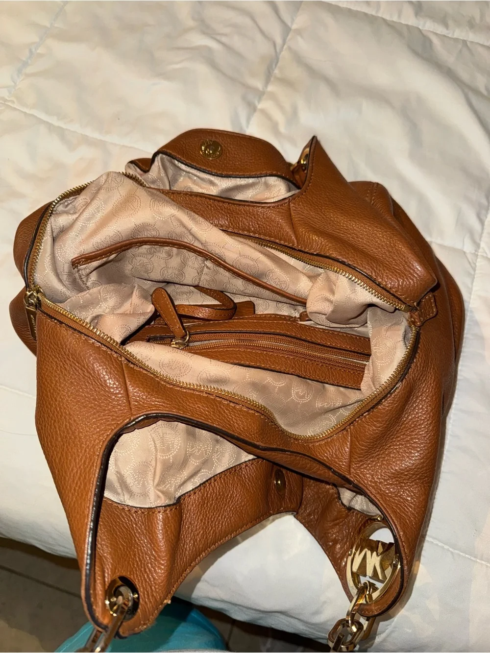 Michael Kors Cognac Leather Shoulder Bag with Gold Hardware